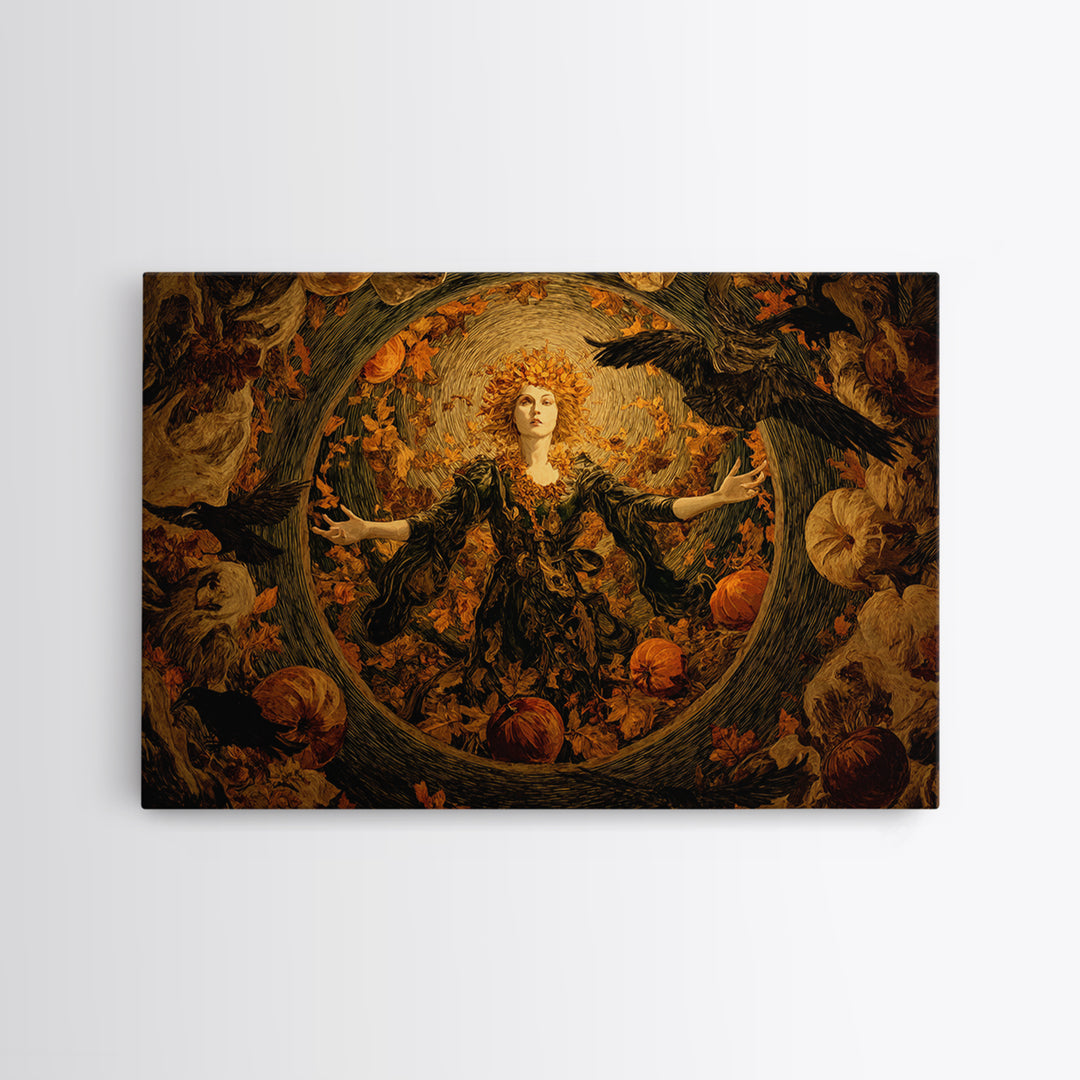 The Personification Of October, Expressionist Gothic Art, Landscape Wall Art, Dark Halloween Decor, Framed Canvas Print, Halloween Wall Art