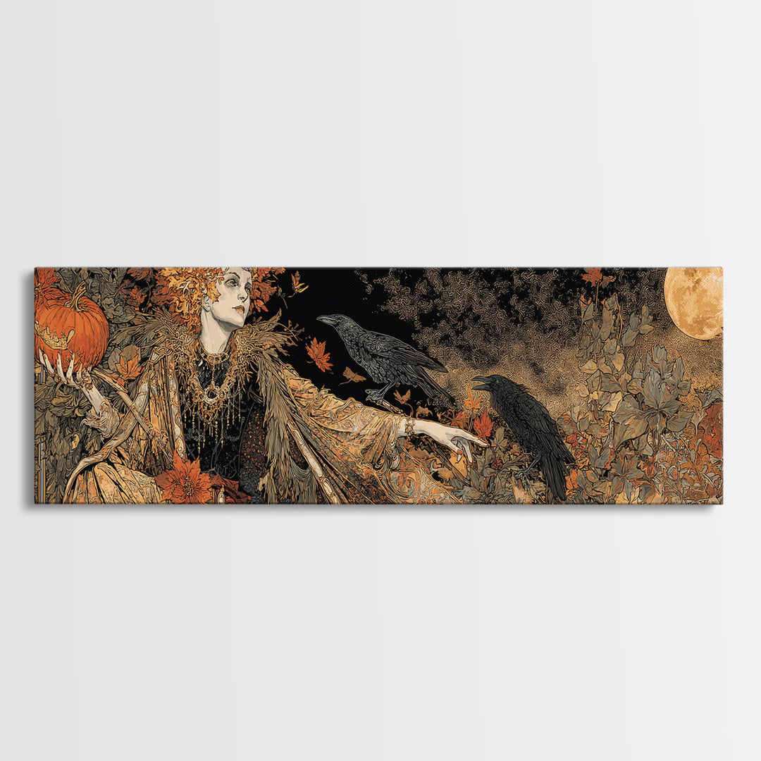 The Personification Of October, Stained Glass Gothic Art, Extra Wide Wall Art, Dark Fantasy Wall Art, Framed Canvas Print