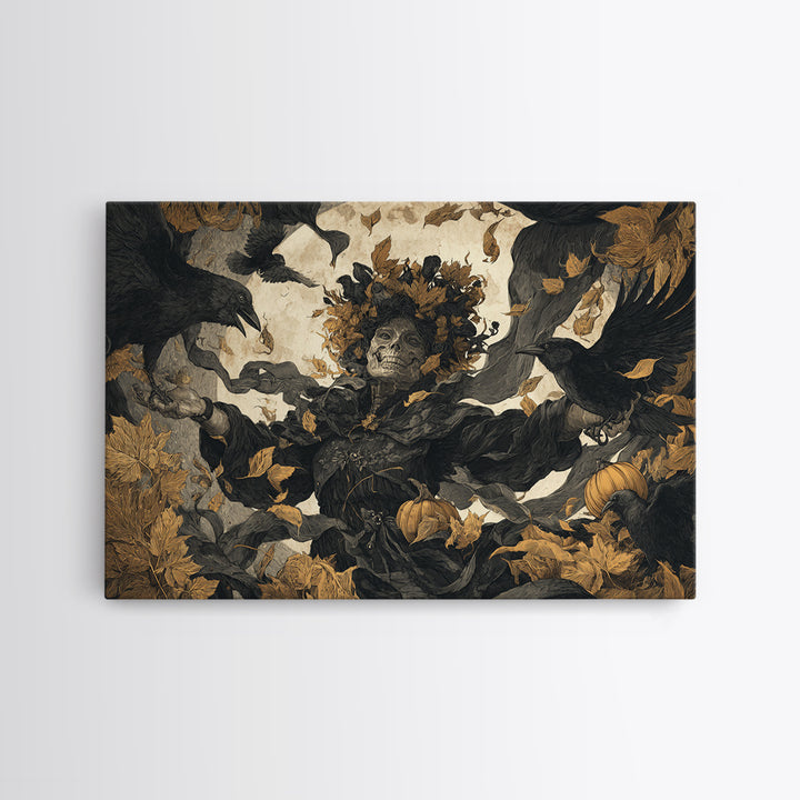 The Personification Of October, Macabre Folk Print Art, Landscape Wall Art, Dark Halloween Decor, Framed Canvas Print