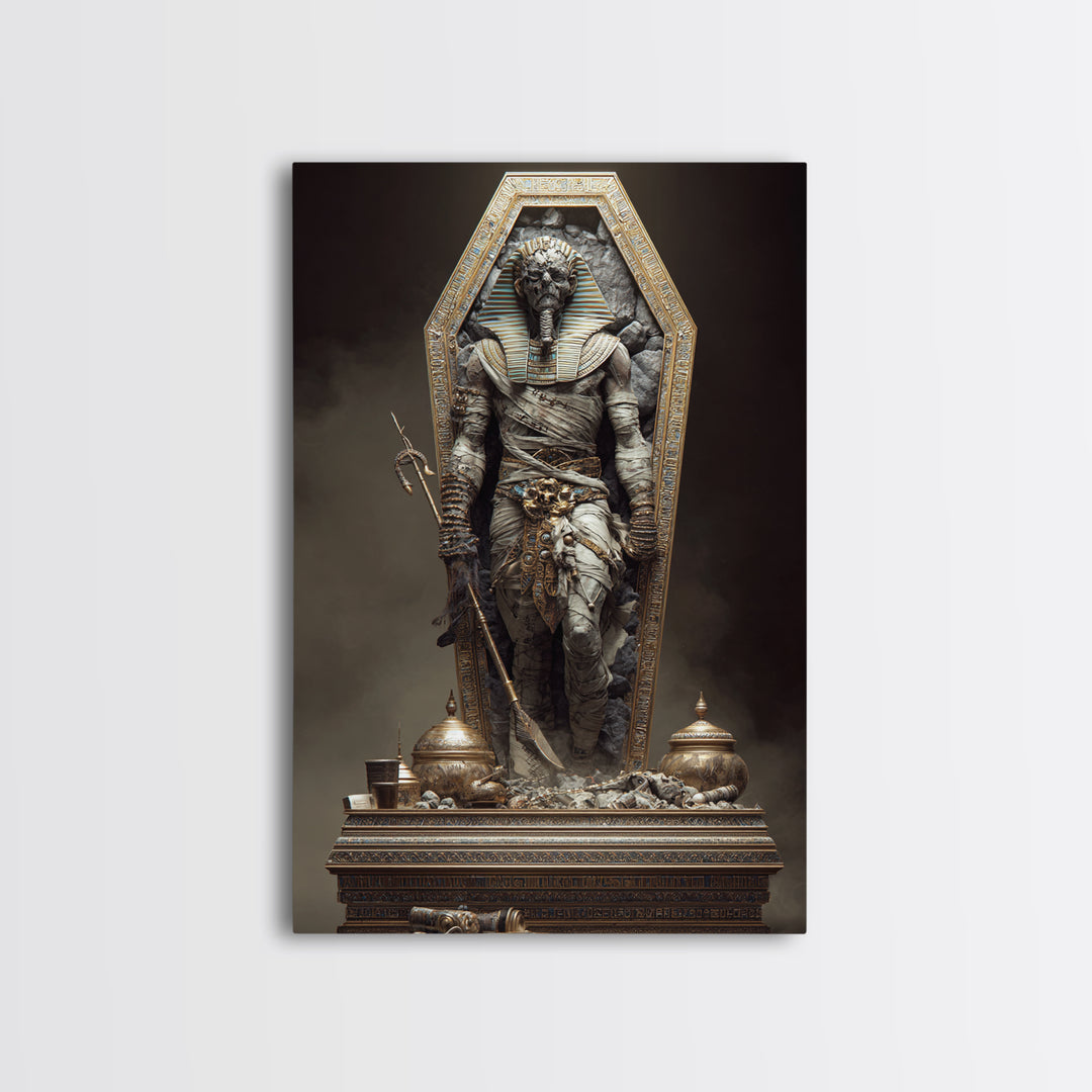The Pharaoh Of Dustbound Silence, Gothic Engraving Art, Vertical Wall Art, Gothic Horror Wall Art, Canvas Print, Halloween Wall Art