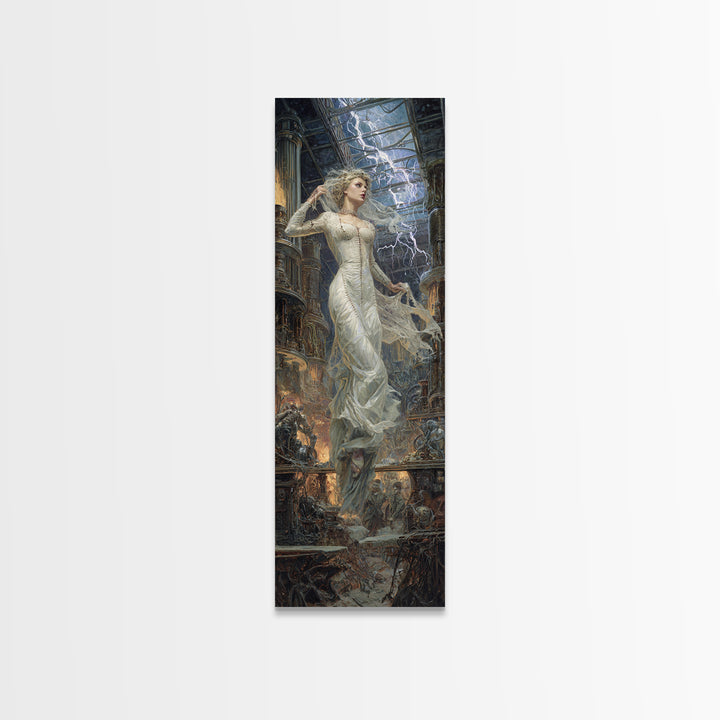 The Stitched Bride Of Thunder Hall, Gothic Engraving Art, Tall Narrow Wall Art, Dark Fantasy Wall Art, Canvas Print, Halloween Wall Art