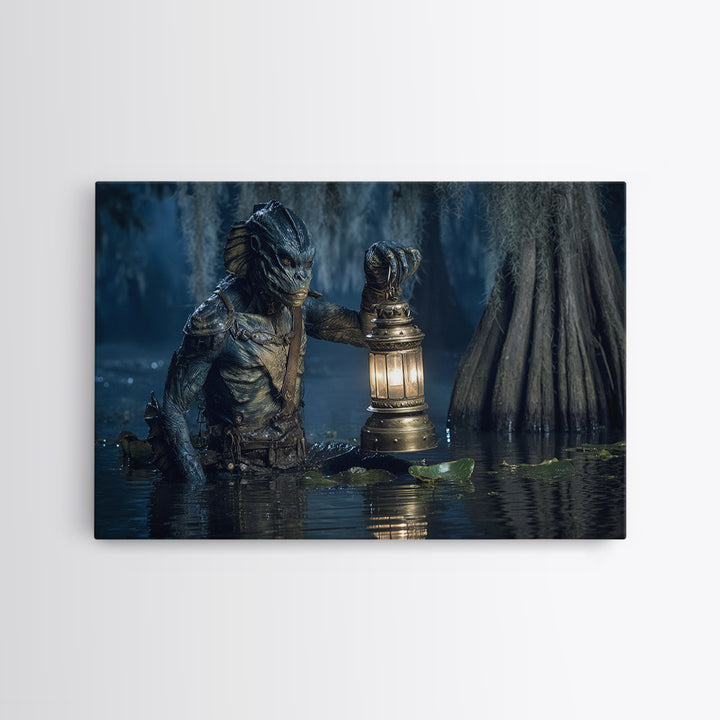 The Creature Of Lantern Lagoon, Symbolist Gothic Landscape, Landscape Wall Art, Gothic Horror Wall Art, Framed Canvas Print