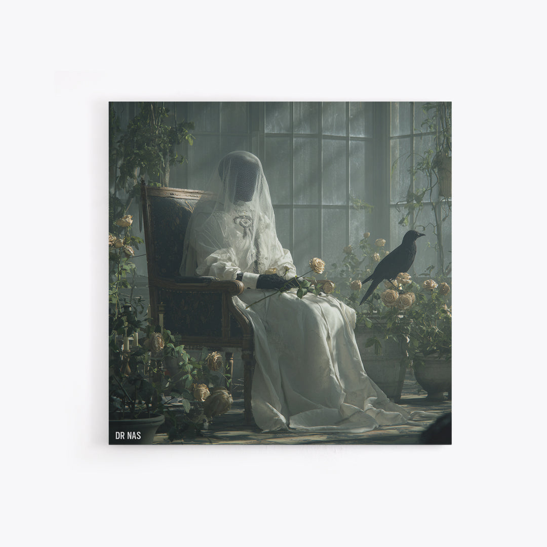 The Invisible Mourner Of Glass House, Victorian Macabre Art, Square Wall Art, Gothic Horror Wall Art, Framed Canvas Print