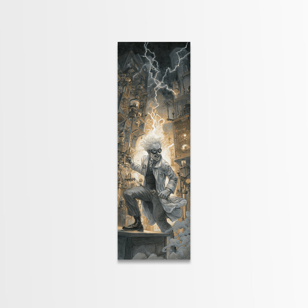 Doctor Vesper'S Resurrection Engine, Gothic Engraving Art, Tall Narrow Wall Art, Dark Fantasy Wall Art, Framed Canvas Print