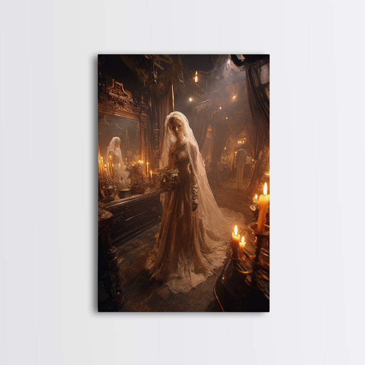 The Wax Bride Of Mourning Hall, Gothic Engraving Art, Vertical Wall Art, Dark Halloween Decor, Canvas Print, Halloween Wall Art