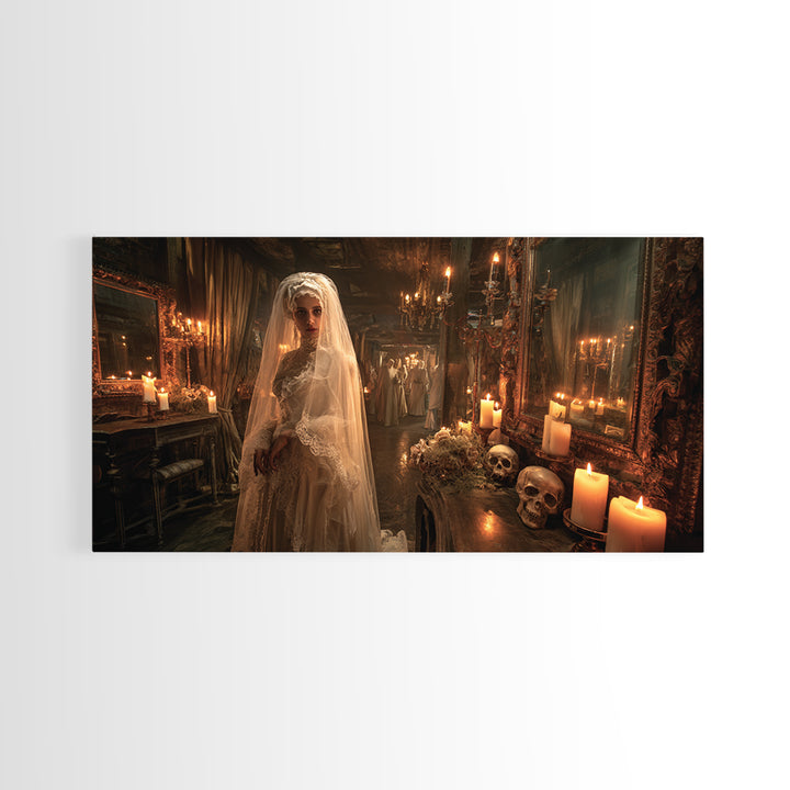 The Wax Bride Of Mourning Hall, Grotesque Carnival Art, Wide Panoramic Art, Gothic Horror Wall Art, Canvas Print, Halloween Wall Art