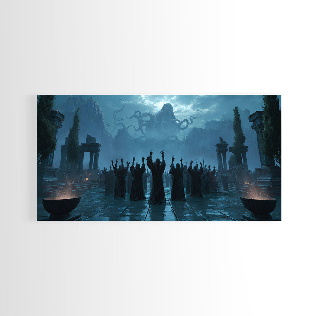 The Choir Of Deepwater Acolytes, Symbolist Gothic Landscape, Wide Panoramic Art, Macabre Wall Art, Canvas Print, Halloween Wall Art