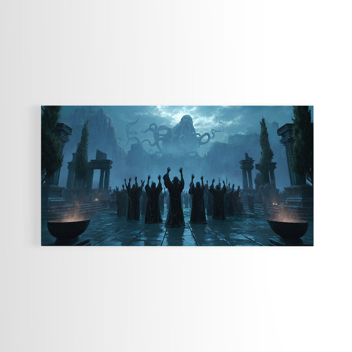 The Choir Of Deepwater Acolytes, Symbolist Gothic Landscape, Wide Panoramic Art, Macabre Wall Art, Canvas Print, Halloween Wall Art