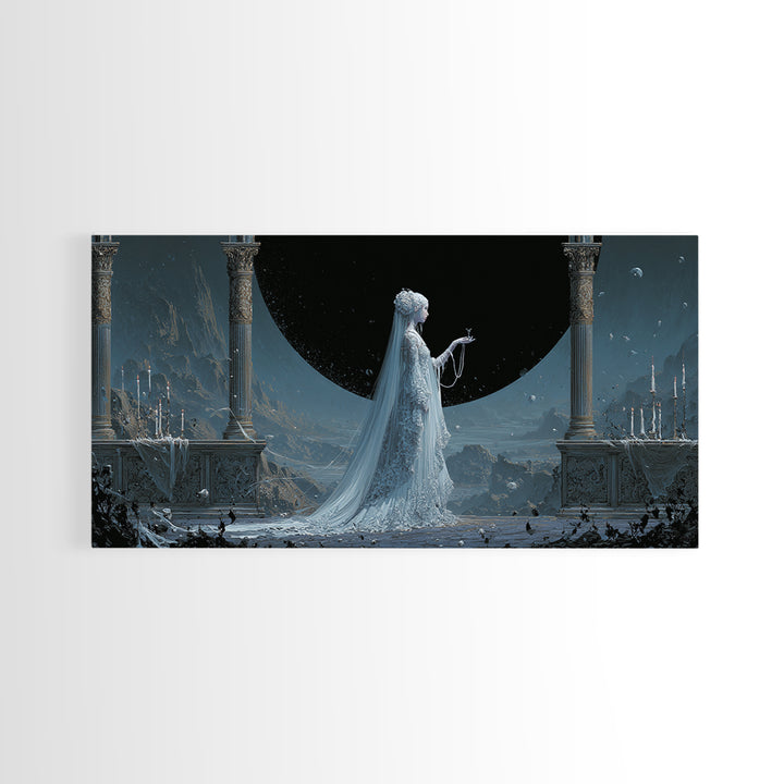 The Bride Of The Abyssal Moon, Apocalyptic Romantic Art, Wide Panoramic Art, Cosmic Horror Art, Canvas Print, Halloween Wall Art