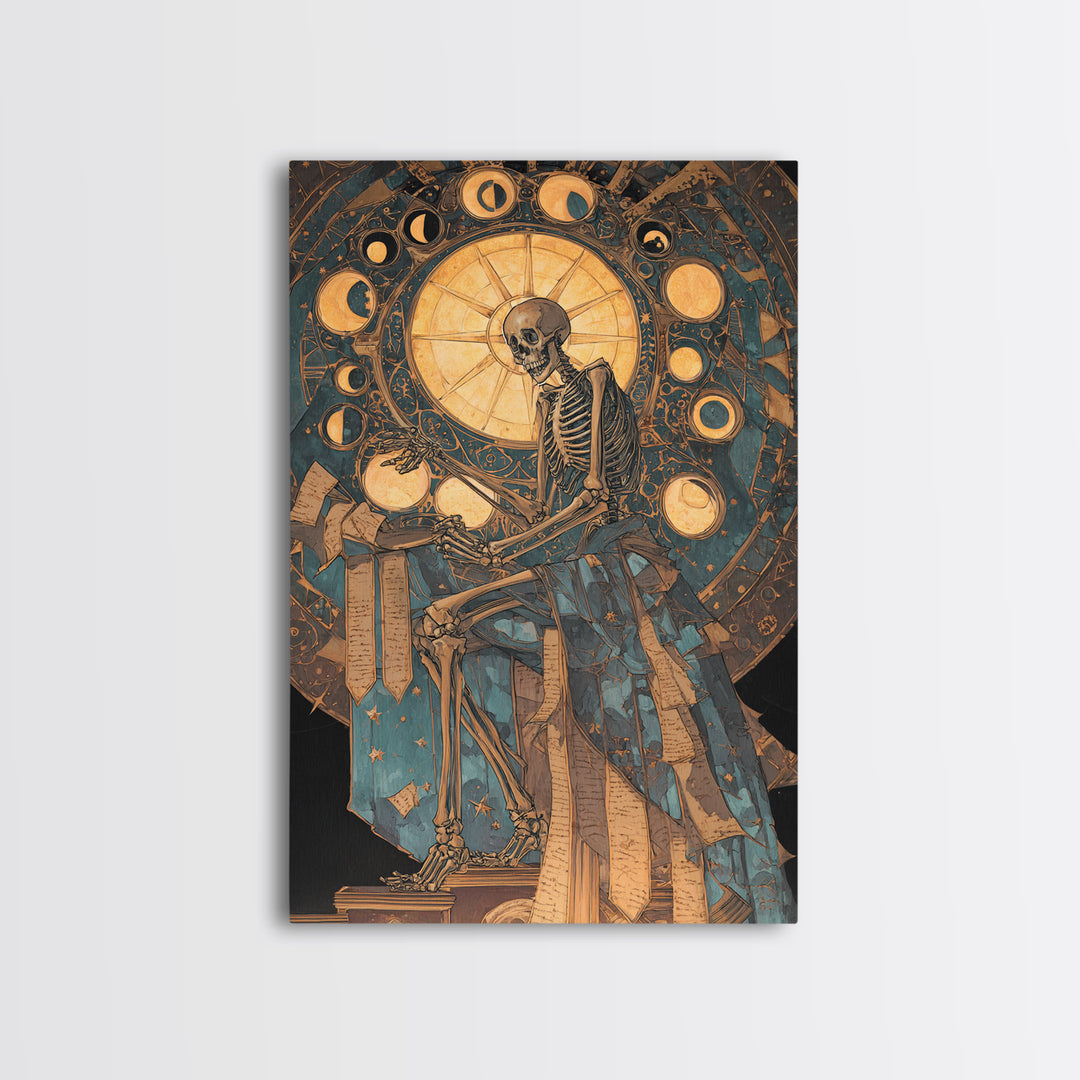 The Astronomer Of The Hollow Sky, Stained Glass Gothic Art, Vertical Wall Art, Dark Halloween Decor, Framed Canvas Print