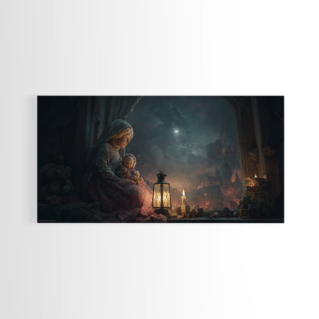 The Child Who Caught A Moon-Spawn, Apocalyptic Romantic Art, Wide Panoramic Art, Macabre Wall Art, Canvas Print, Halloween Wall Art