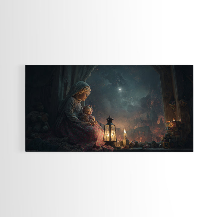 The Child Who Caught A Moon-Spawn, Apocalyptic Romantic Art, Wide Panoramic Art, Macabre Wall Art, Canvas Print, Halloween Wall Art