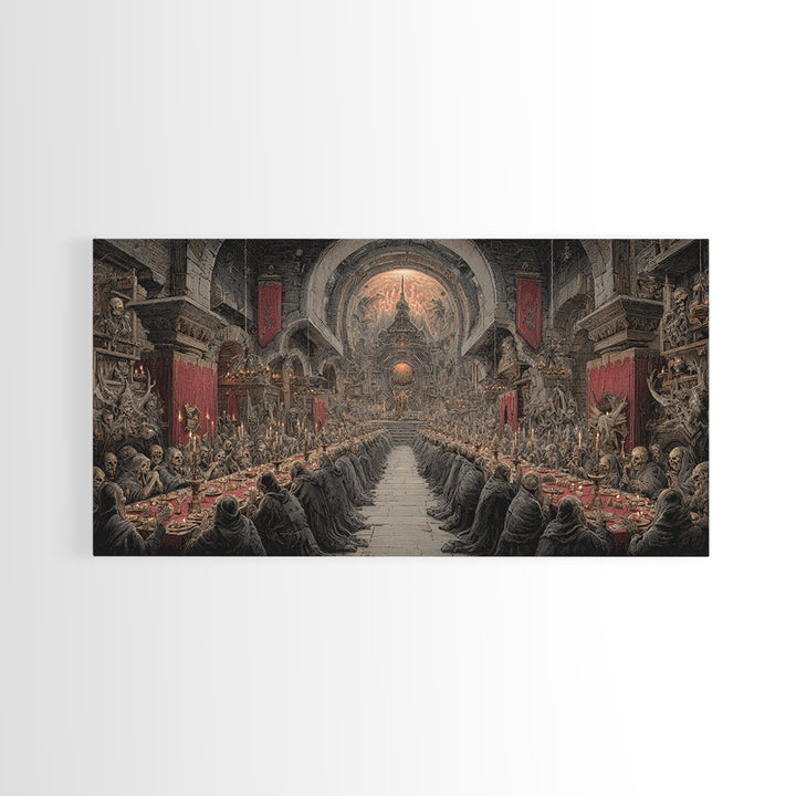 The Feast Of The Pale Cult, Grotesque Carnival Art, Wide Panoramic Art, Macabre Wall Art, Canvas Print, Halloween Wall Art