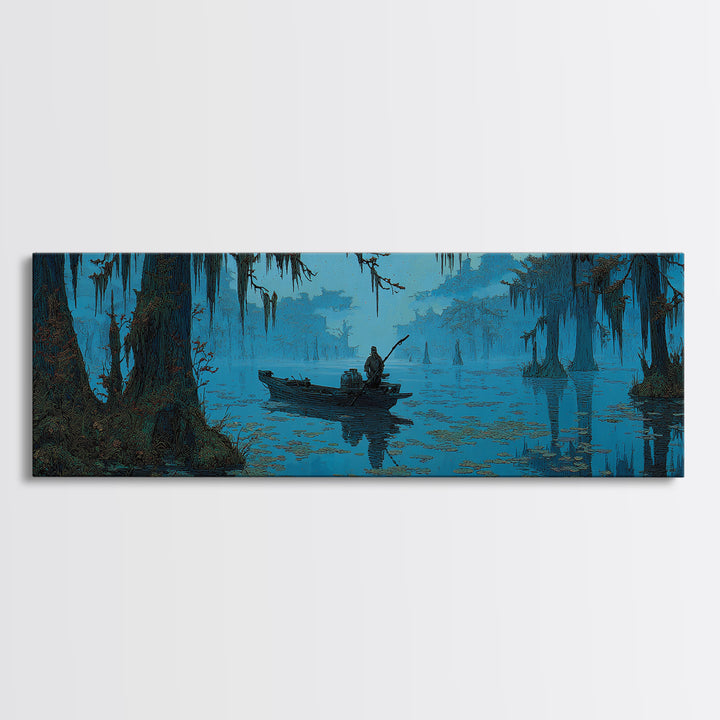 The Ferryman Of The Outer Marsh, Ornate Symbolist Art, Extra Wide Wall Art, Cosmic Horror Art, Canvas Print, Halloween Wall Art