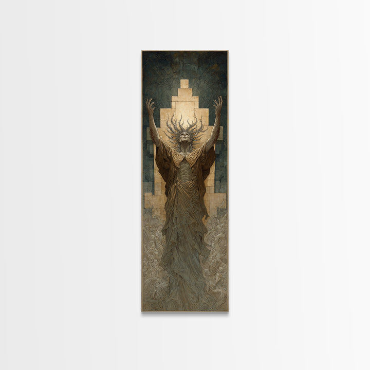 The Crown Of The Tentacled Saint, Gothic Engraving Art, Tall Narrow Wall Art, Eldritch Wall Decor, Framed Canvas Print