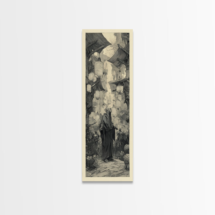 The Lantern Market Beyond The Veil, Expressionist Nightmare Art, Tall Narrow Wall Art, Dark Halloween Decor, Framed Canvas Print