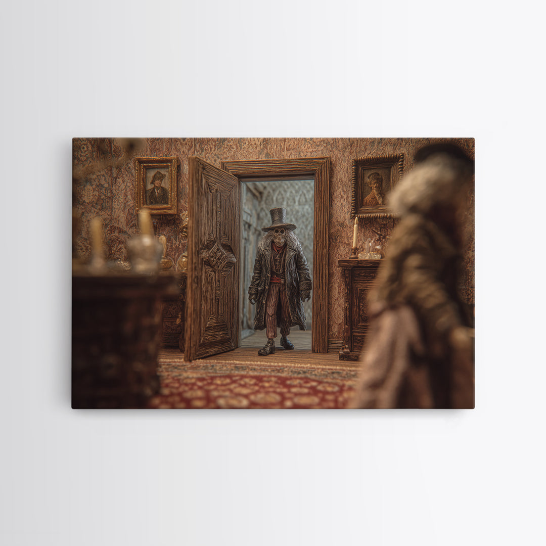 The Thirteenth Door Of Arkham House, Gothic Storybook Art, Landscape Wall Art, Dark Halloween Decor, Framed Canvas Print