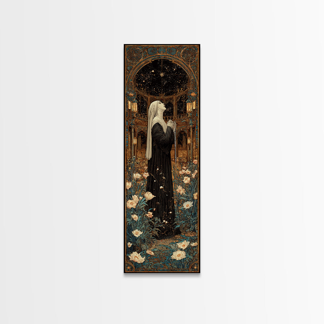 The Nun Of The Endless Constellation, Stained Glass Gothic Art, Tall Narrow Wall Art, Gothic Horror Wall Art, Canvas Print