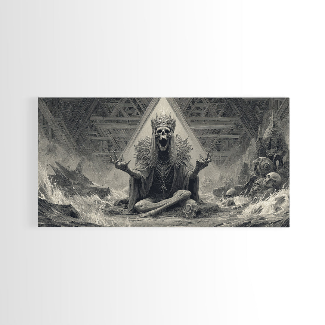 The Salt King Of The Black Shore, Grotesque Carnival Art, Wide Panoramic Art, Dark Halloween Decor, Framed Canvas Print, Horror Wall Art