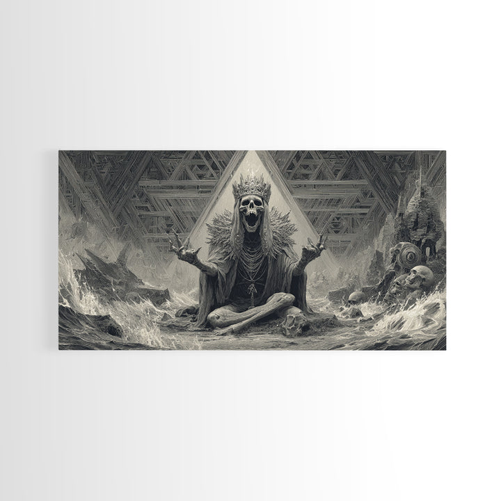 The Salt King Of The Black Shore, Grotesque Carnival Art, Wide Panoramic Art, Dark Halloween Decor, Framed Canvas Print, Horror Wall Art