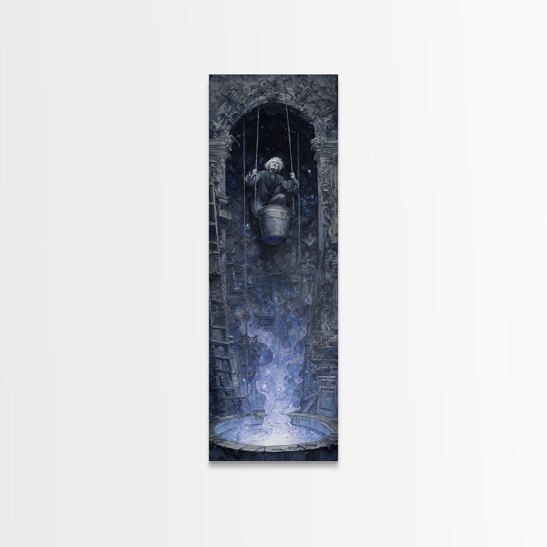 The Dreamwell Beneath Miskatonic, Ornate Symbolist Art, Tall Narrow Wall Art, Dark Halloween Decor, Framed Canvas Print