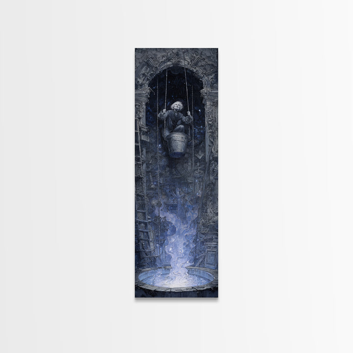 The Dreamwell Beneath Miskatonic, Ornate Symbolist Art, Tall Narrow Wall Art, Dark Halloween Decor, Framed Canvas Print