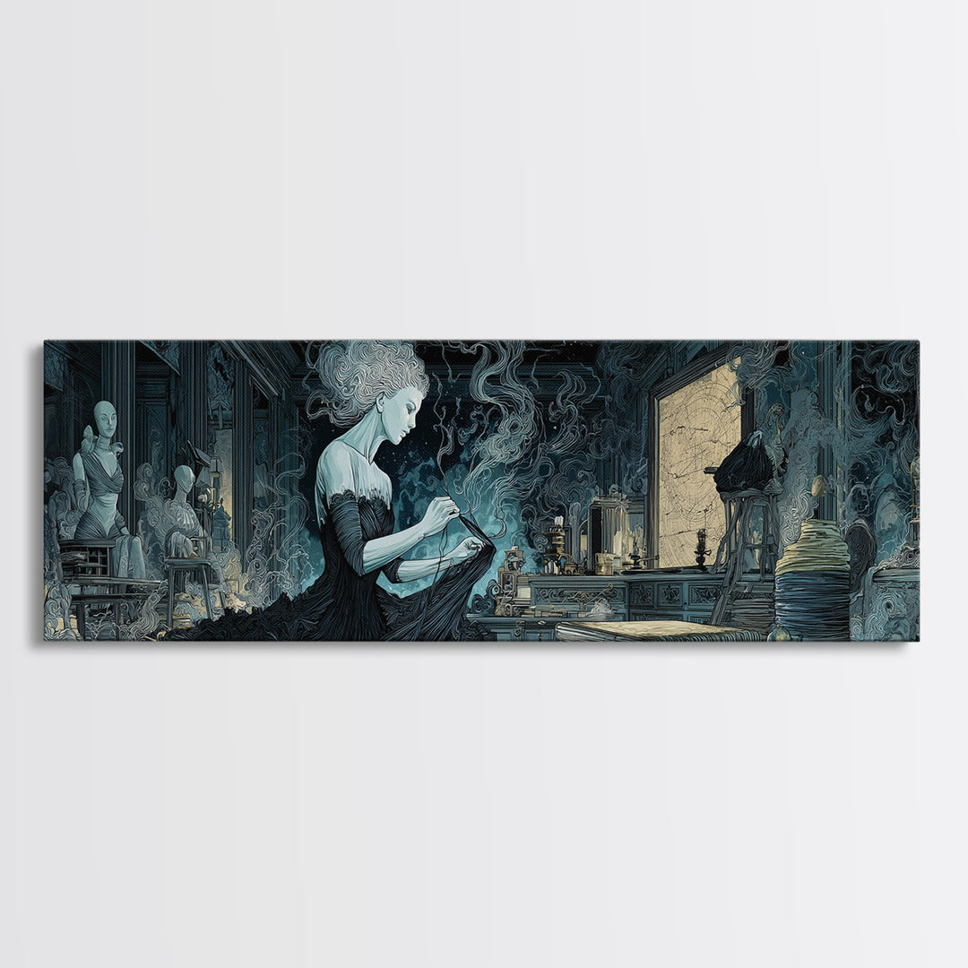The Seamstress Of Living Nebulae, Expressionist Nightmare Art, Extra Wide Wall Art, Eldritch Wall Decor, Framed Canvas Print