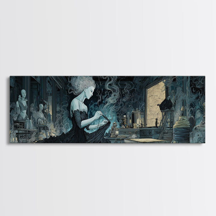 The Seamstress Of Living Nebulae, Expressionist Nightmare Art, Extra Wide Wall Art, Eldritch Wall Decor, Framed Canvas Print