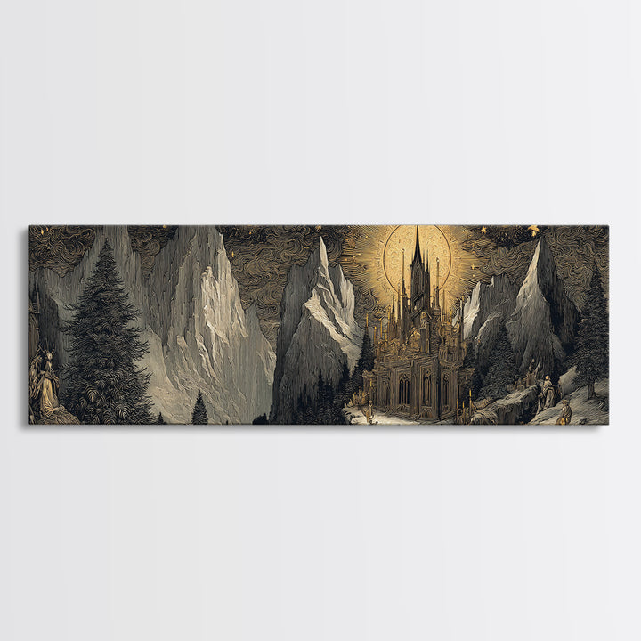The Candelit Ark Of Forgotten Stars, Gothic Storybook Art, Extra Wide Wall Art, Macabre Wall Art, Canvas Print, Halloween Wall Art