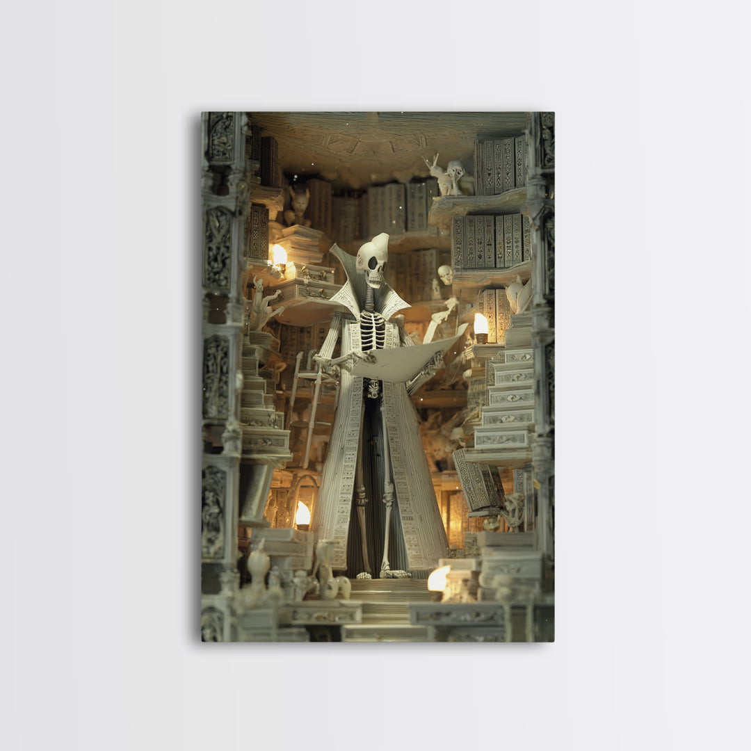 The Archivist Of Dreaming Bones, Stained Glass Gothic Art, Vertical Wall Art, Lovecraftian Horror Art, Framed Canvas Print