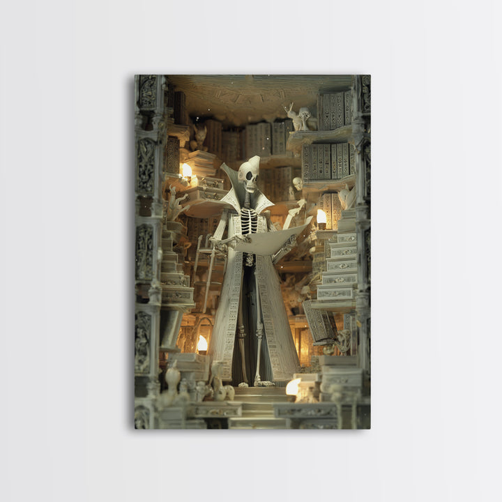 The Archivist Of Dreaming Bones, Stained Glass Gothic Art, Vertical Wall Art, Lovecraftian Horror Art, Framed Canvas Print