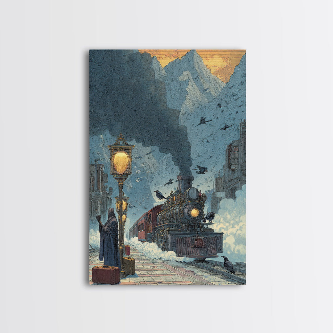The Phantom Train To Kadath, Ornate Symbolist Art, Vertical Wall Art, Cosmic Horror Art, Canvas Print, Halloween Wall Art