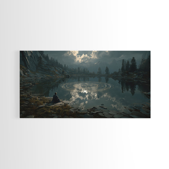 The Mirror Lake Of Lost Constellations, Grotesque Carnival Art, Wide Panoramic Art, Cosmic Horror Art, Canvas Print, Halloween Wall Art