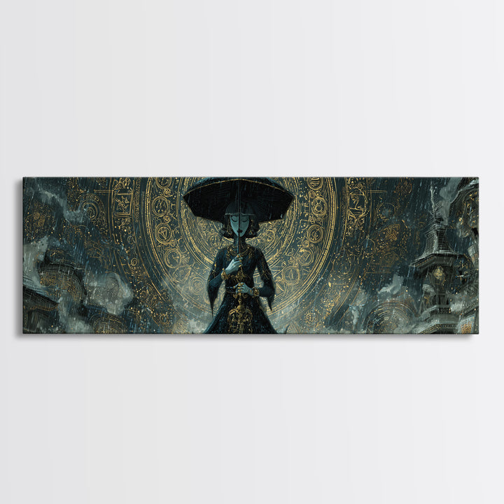 The Umbrella Of The Outer Rain, Ornate Symbolist Art, Extra Wide Wall Art, Eldritch Wall Decor, Framed Canvas Print