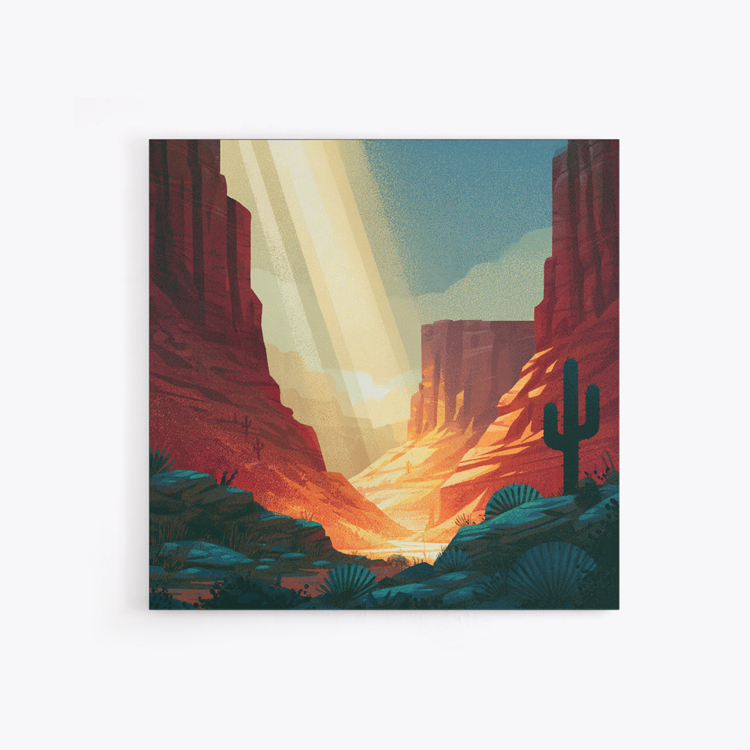 Sandstone Canyon with Dramatic Light Beam Framed Canvas Print, Desert Art, Abstract Wall Art, Southwestern Decor, DES-1x1-16