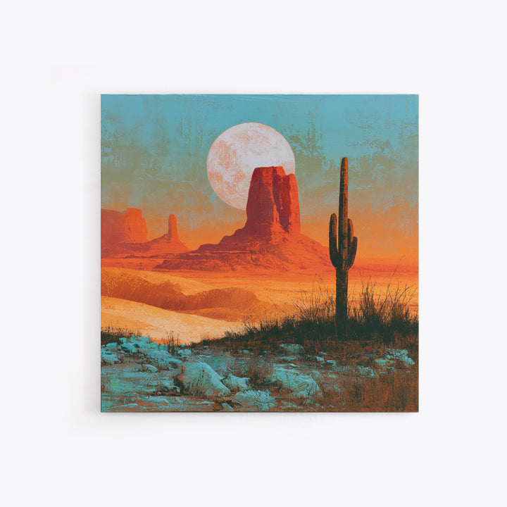 Desert Moon over Rolling Sand Framed Canvas Print, Desert Art, Fine Art Print, Southwestern Decor, Watercolor Art, Desert, DES-1x1-34