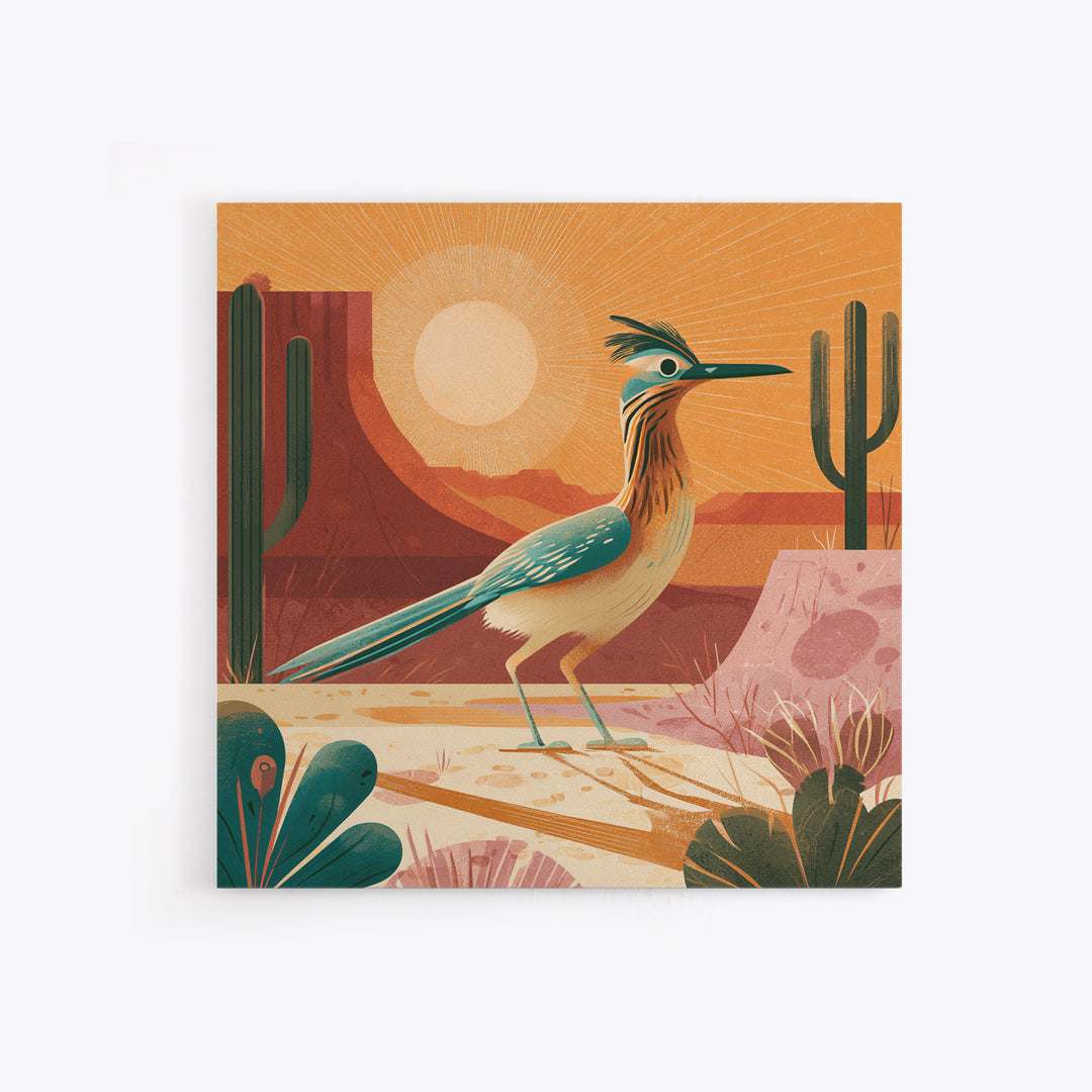 Roadrunner Bird in a Dry Wash Framed Canvas Print, Desert Art, Statement Artwork, Southwestern Decor, Fine Art, Desert, DES-1x1-38