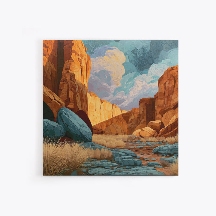 Sandstone Canyon with Dramatic Light Beam Framed Canvas Print, Desert Art, Textured Painting, Southwestern Decor, Desert, DES-1x1-40