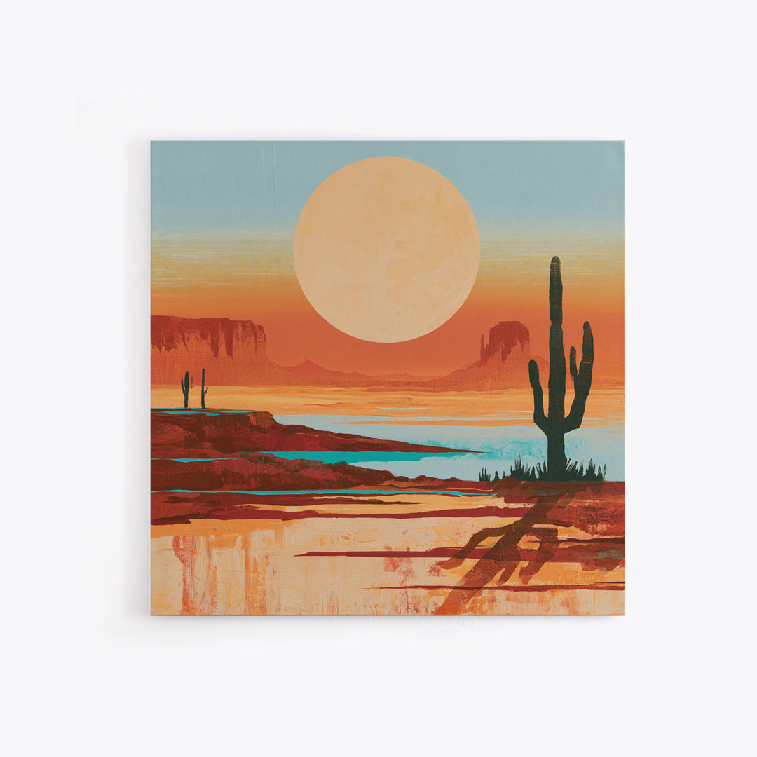Minimal Beige Sun Framed Canvas Print, Desert Art, Gallery Decor, Southwestern Decor, Oil Painting, Desert, Home Decor, DES-1x1-46