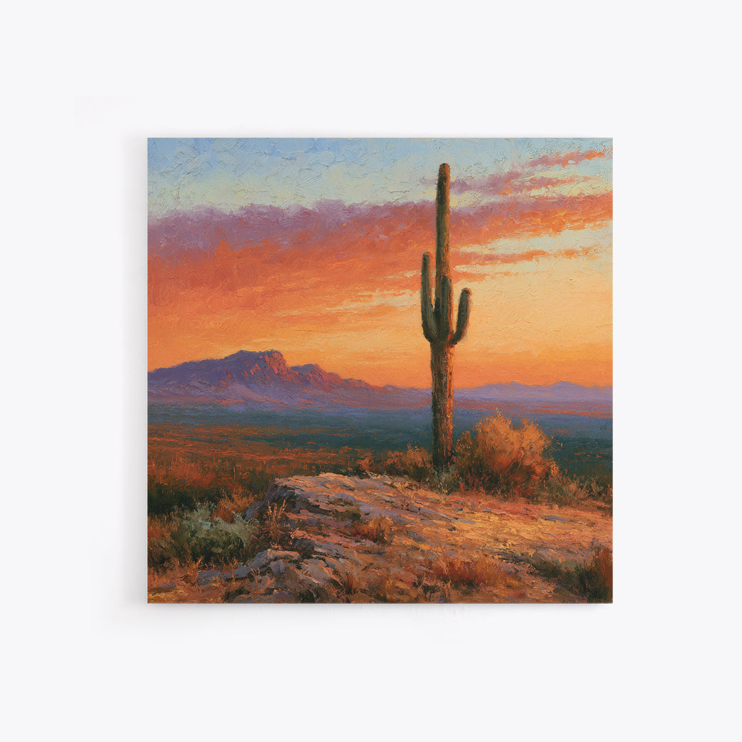 Saguaro Cactus under Orange Sunset Sky Canvas Print, Desert Art, Wall Decor, Southwestern Decor, Desert, Living Room Decor, DES-1x1-49