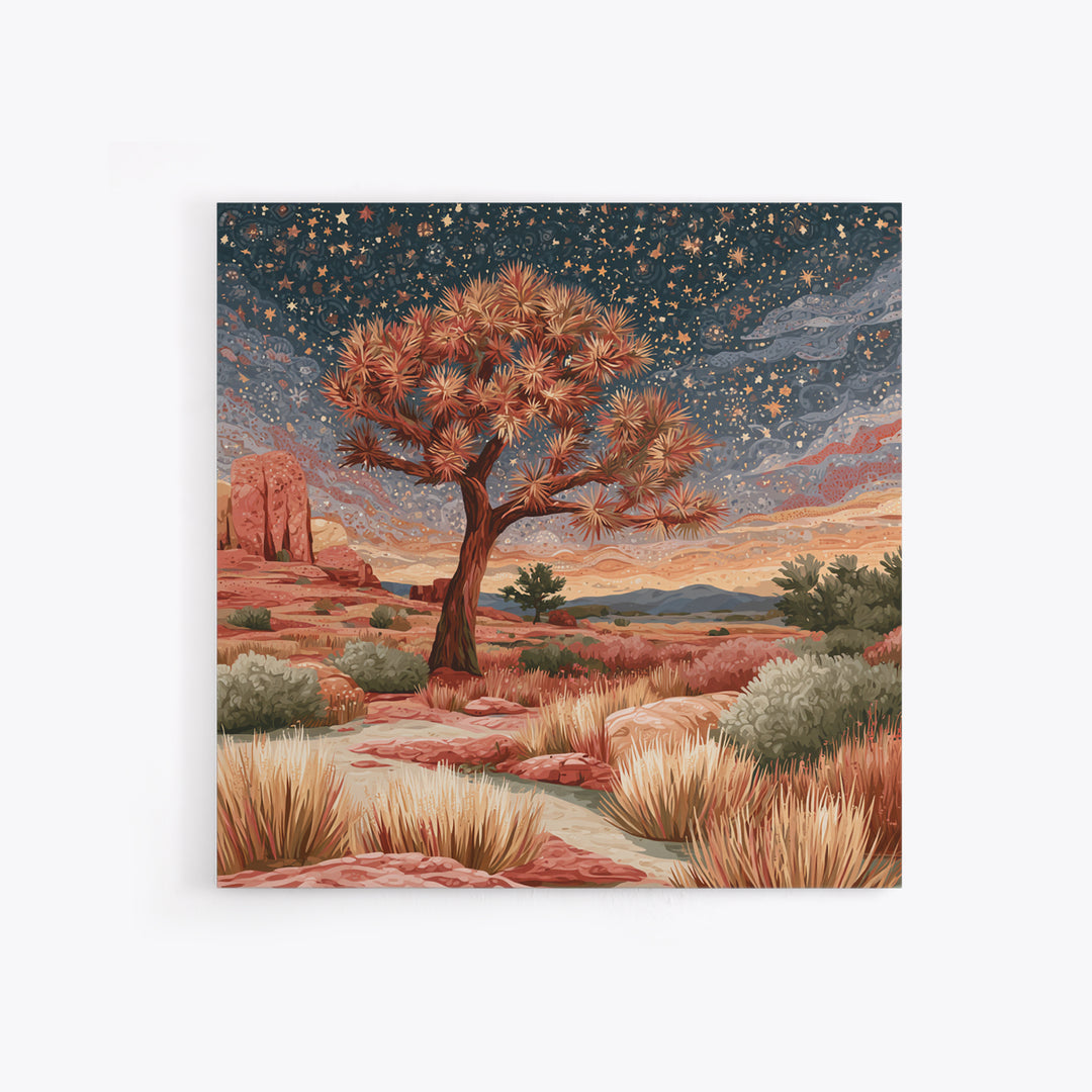 Joshua Tree under Star Filled Night Canvas Print, Desert Art, Modern Decor, Southwestern Decor, Fine Art, Desert, Room Decor, DES-1x1-54