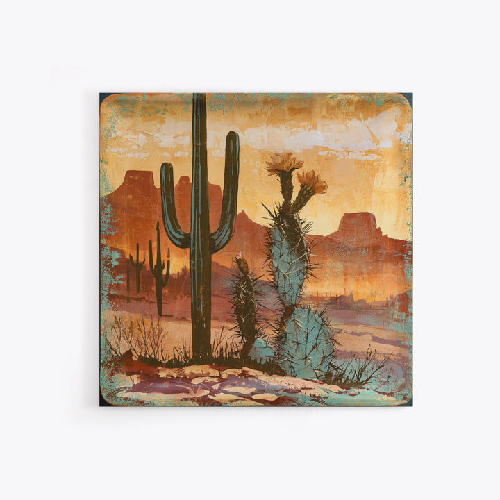 Cactus Botanical Plate Framed Canvas Print, Desert Art, Original Art, Southwestern Decor, Fine Art, Desert, Landscape Wall Art, DES-1x1-56