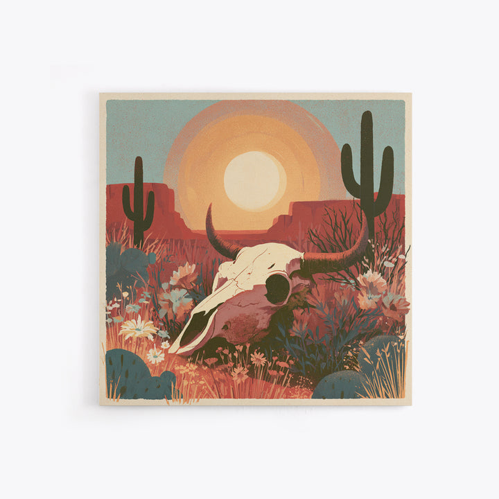 Sun Bleached Skull and Desert Flowers Canvas Print, Desert Art, Western Decor, Southwestern Decor, Desert, Modern Decor, DES-1x1-60