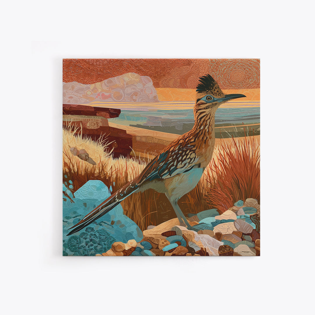 Roadrunner Bird in a Dry Wash Framed Canvas Print, Desert Art, Statement Artwork, Southwestern Decor, Fine Art, Desert, DES-1x1-62