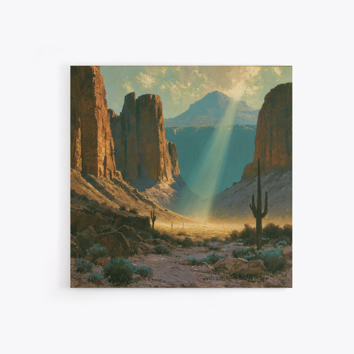 Sandstone Canyon with Dramatic Light Beam Framed Canvas Print, Desert Art, Boho Decor, Southwestern Decor, Fine Art, Desert, DES-1x1-64