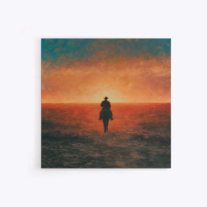 Dusty Horseback Rider at Sunset Framed Canvas Print, Desert Art, Nature Wall Art, Southwestern Decor, Fine Art, Desert, DES-1x1-71