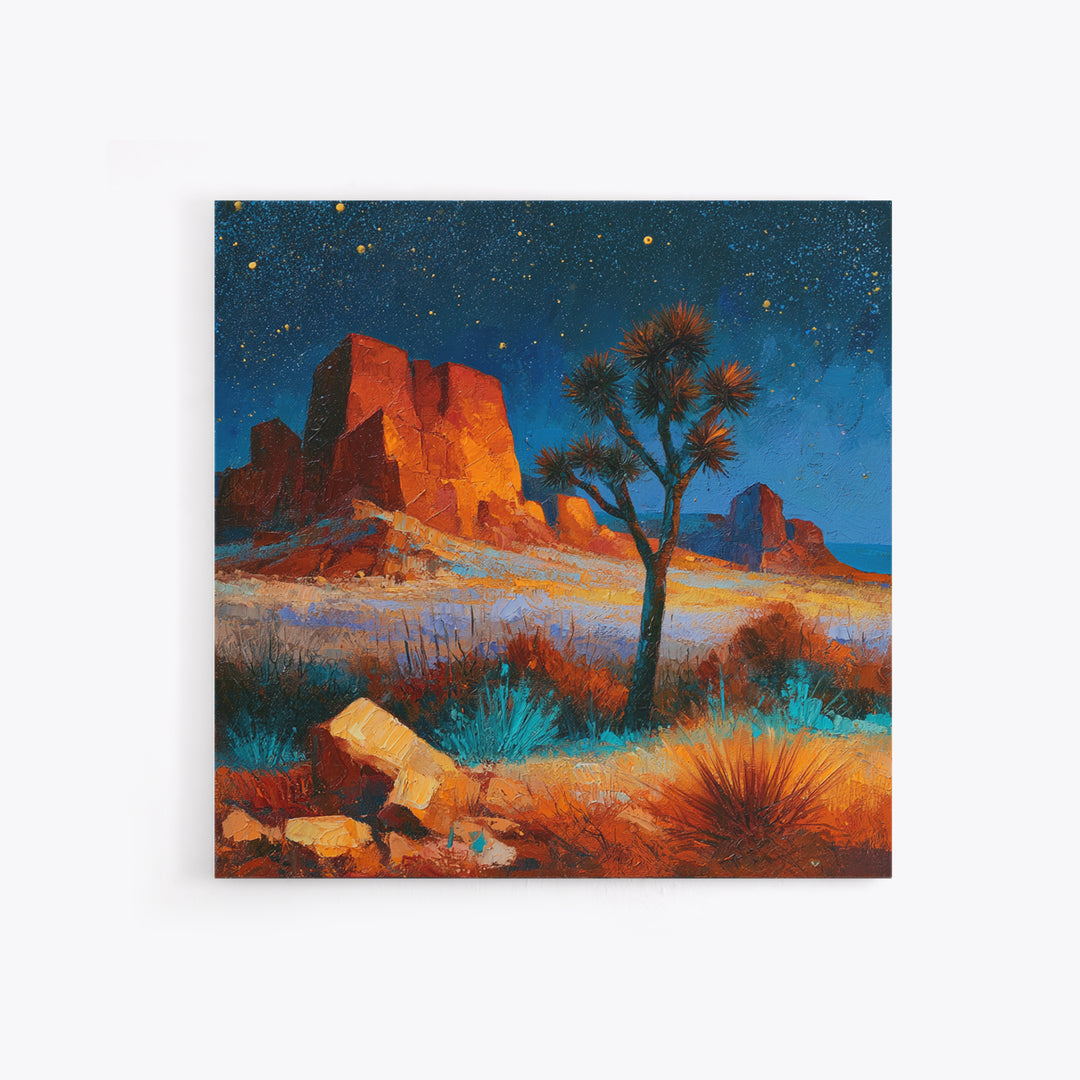 Joshua Tree under Star Filled Night Framed Canvas Print, Desert Art, Southwestern Decor, Watercolor Art, Desert, DES-1x1-78