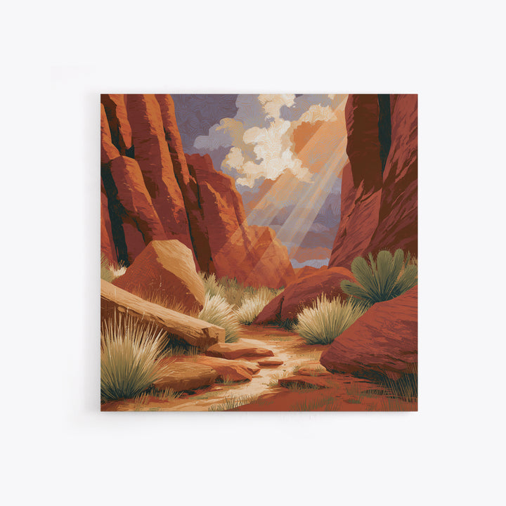 Sandstone Canyon with Dramatic Light Beam Framed Canvas Print, Desert Art, Wall Art, Southwestern Decor, Oil Painting, Desert, DES-1x1-88