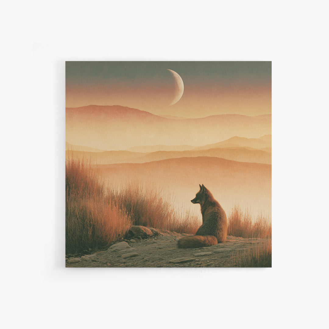 Desert Fox Beneath a Crescent Moon Canvas Print, Desert Art, Printable Wall Art, Southwestern Decor, Fine Art, Desert, DES-1x1-89