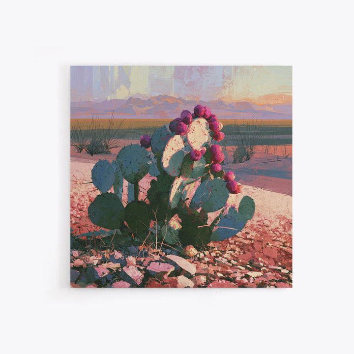 Prickly Pear Cactus Canvas Print, Desert Art, Minimalist Decor, Southwestern Decor, Fine Art, Desert, Boho, Original Art, DES-1x1-91